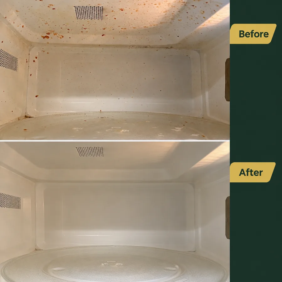 Before and after cleaning a microwave interior